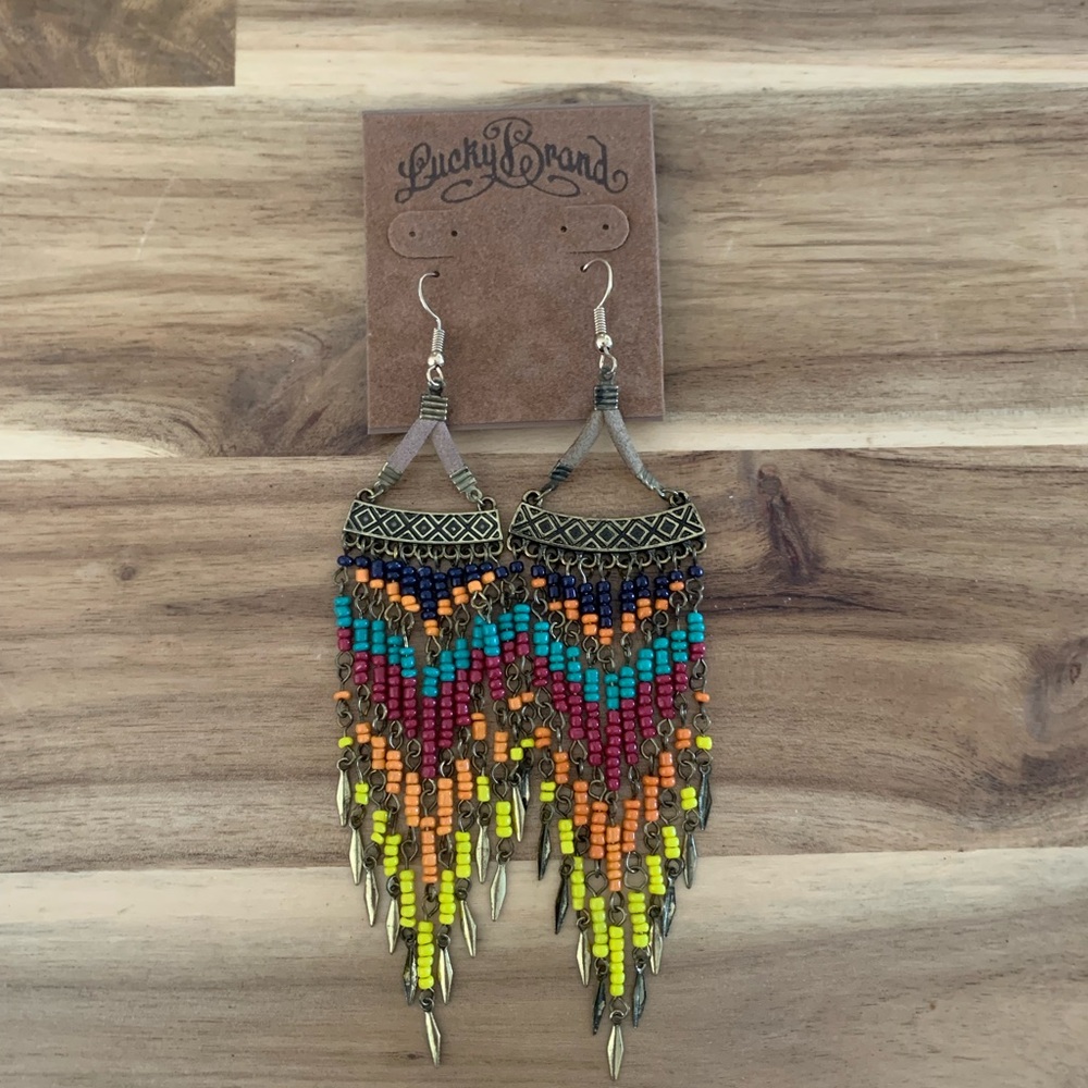 Lucky Brand multicolored beads tassel earrings jewelry NWT